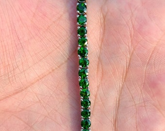 Chrome Diopside Bracelet: Natural Gemstone, 925 Sterling Silver, 8 Inch