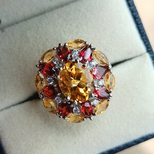 Sterling Silver Multi-Stone Ring: Citrine & Garnet Halo Ring