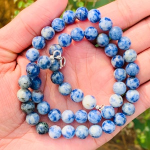 Handmade Sodalite Beads Necklace: Round Gemstone Healing Necklace