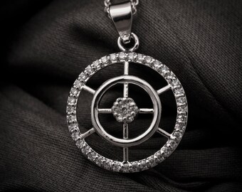 Cubic Zirconia Art Deco Necklace: 925 Sterling Silver Pendant