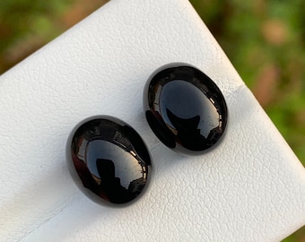 Black Onyx Cabochon Pair, 8x11mm Oval Gemstones, 8.60 cts