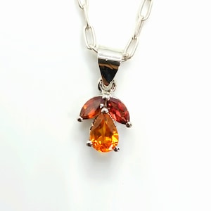 Citrine Garnet Pendant Necklace: 925 Sterling Silver Minimalist Jewelry