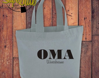 Organic Marina Mini Bag Einkaufstasche Text "Oma mit Wunschname" Beutel Jute Tote SuperJute Tasche Bio Baumwolle