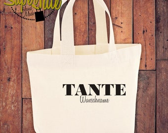 Bio Marina Mini Sac Shopping Bag Texte « Tante avec le nom souhaité » Sac Jute Tote SuperJute Sac Coton Biologique