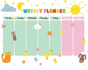 Kids Weekly Planner, Sun Daily Planner, MoonDaily Planner,Homeschool Planner, kids schedule, Kids Daily Calendar, Digital Download