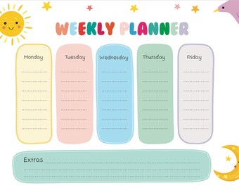 Kids Weekly Planner, Sun Daily Planner, Homeschool Planner, kids schedule, Kids Daily Calendar, Digital Download