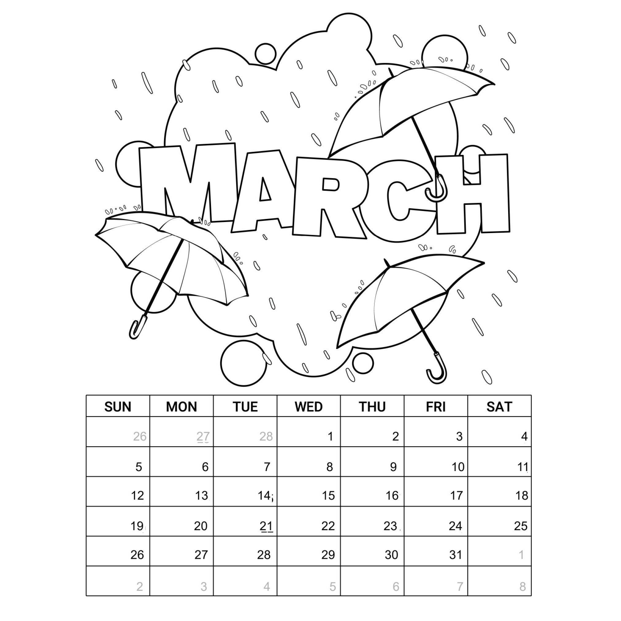 March 2022 Calendar Coloring Pages march-2022-calendar-coloring-pages