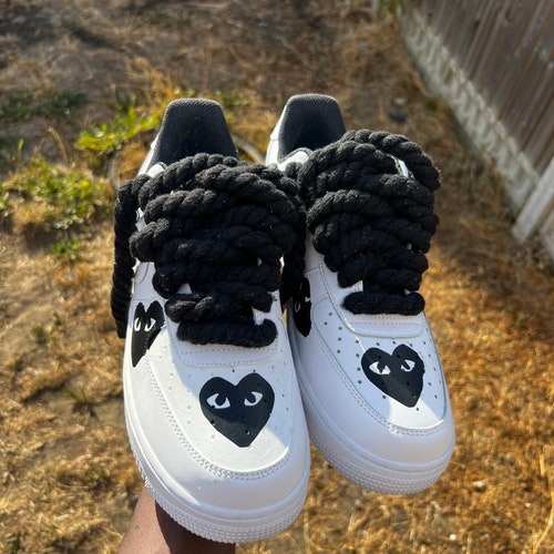 Custom Air Force 1 Black CDG Hearts Custom Air Force Rope Lace – Etsy …