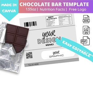 1.55oz Chocolate Bar Wrapper |  Blank Editable Canva Template, Nutritional Label, Party Favor , Instant Download, Wrapper Template