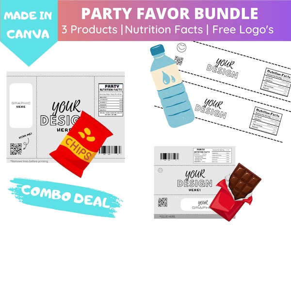 Chip Bag Template, Hershey Template, Party Favor Bundle, Editable Canva Template, Pringles Wrapper, Chip Bag Wrapper, Wrapper Template