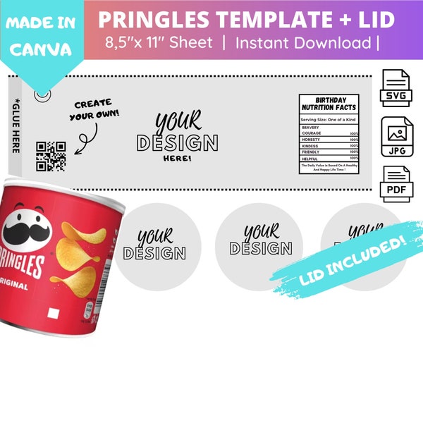 Pringles Template, Blank Editable Canva Template, Pringles Wrapper, Party Favor , Instant Download, Wrapper Template