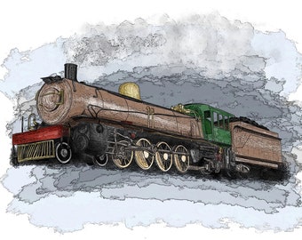 Tren de vapor (locomotora) Impresión digital descargable A3/A4