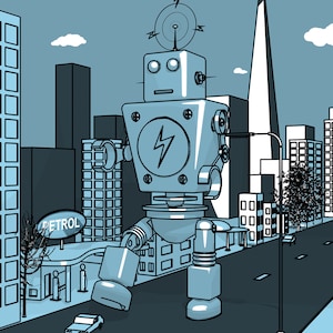 Robot In The City Digital Print Download