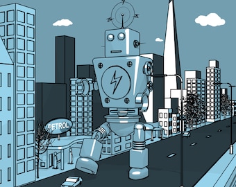 Robot In The City Digital Print Download