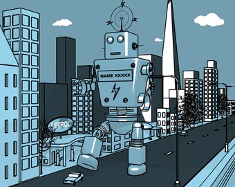 Personalised Robot In City print.