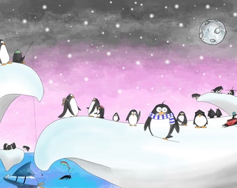 Penguins meeting on the Iceberg A3/A4 printable download.