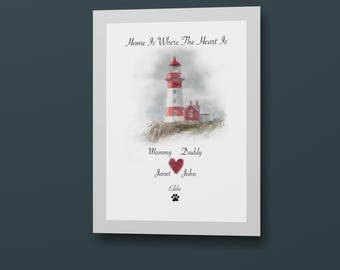 Personalised household print, family tree, gift for mum or dad or grandparents. A4 print. Makes a great house warming gift.