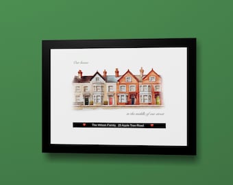 Personalized House Portrait Print: Family Name, Street Address (A4 Print)