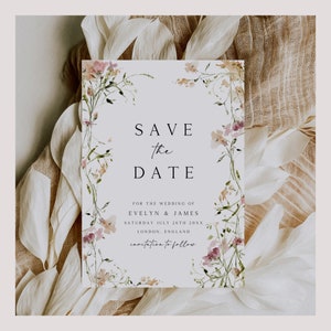 Wildflower Save The Date Card, Wedding Save Our Date Canva, Floral Save The Date Invite, Wedding Announcement Card Template, Editable - LB01