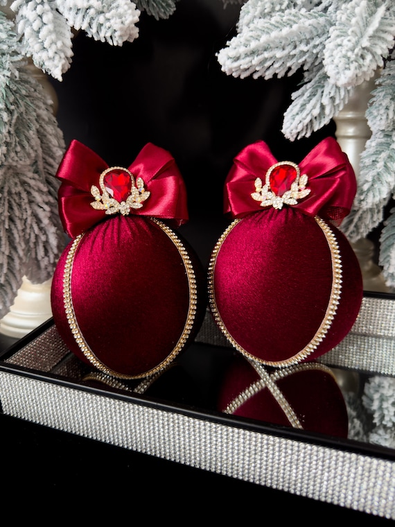 BURGUNDY CHRISTMAS ORNAMENTS 3 15 dark Red Velvet Xmas Balls Burgundy Xmas Decorations Burgundy Rhinestone Baubles for Home Tree Etsy UK