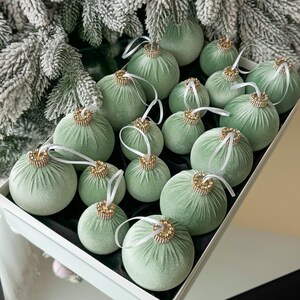 SAGE GREEN VELVET 3,15'' and 2,97'' Christmas Decorations, 18pcs Set, Olive Christmas Ornaments ...