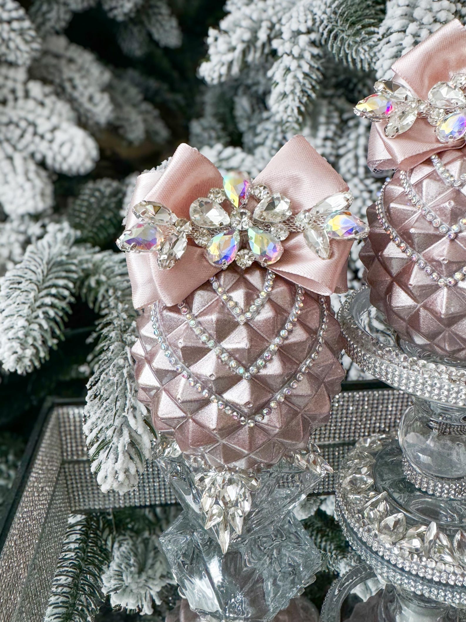 Christmas Ornaments Glossy Rose Gold 3.15,glamorous Rhinestone