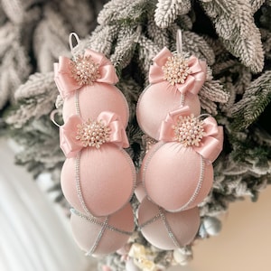 Blush rosa Strass Weihnachtsdekorationen 10 cm / blush rosa Satin Weihnachtsbaum Ornamente / rosa Ornament / rosa Dekoration für Hausbaum