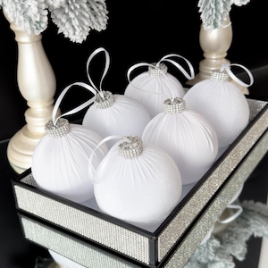 SNOW WHITE Velvet and silk luxurious CHRISTMAS ornaments 3.15&quot;,white Christmas holiday decor 6pcs set,  Christmas decorations for home tree