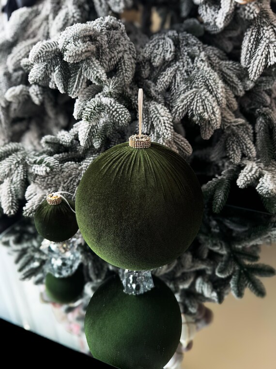 Grüner Moos Samt Ornament extra große Weihnachtsdeko 13x18cm große Christbaumkugeln Baumkugeln