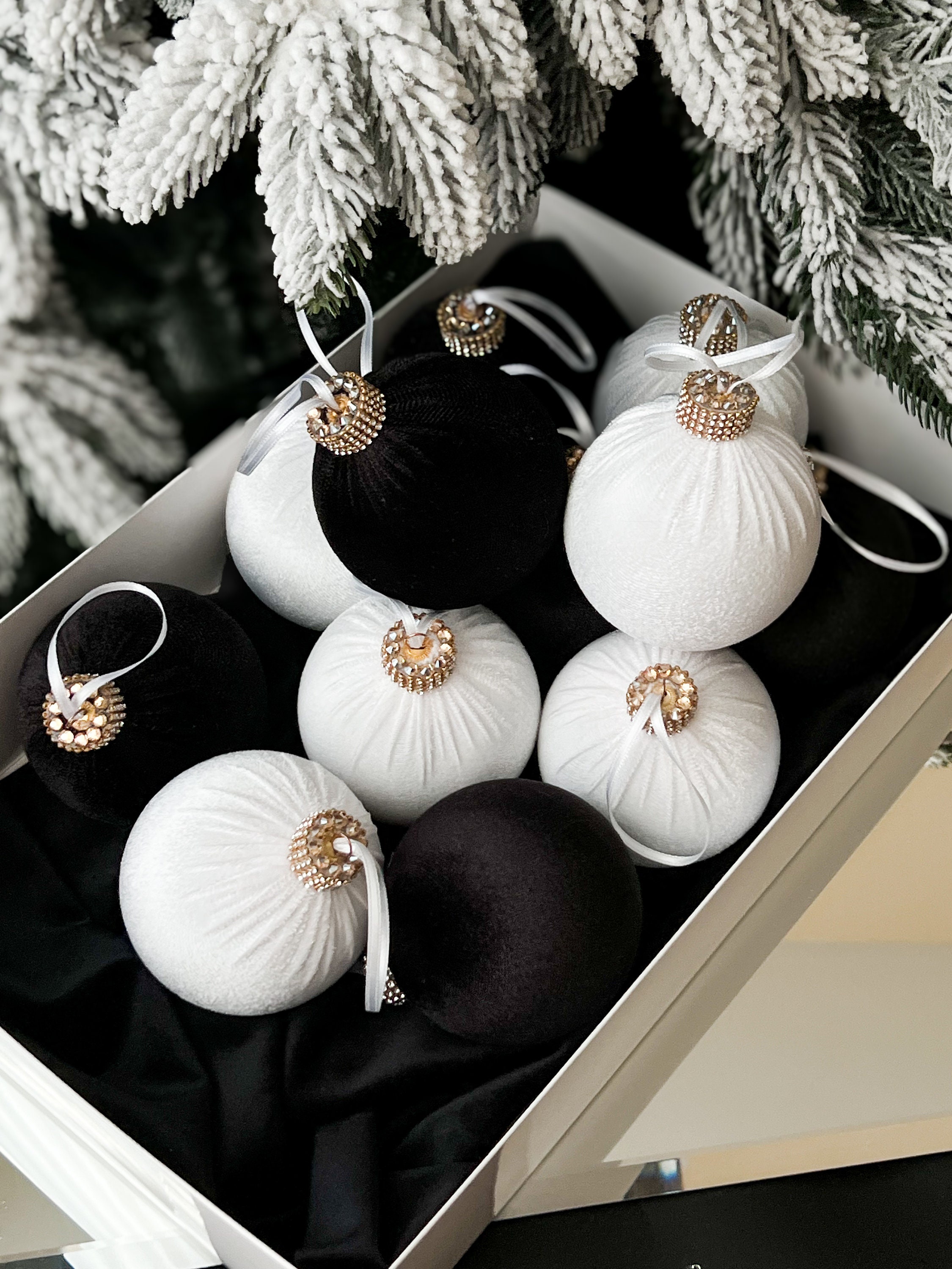 Black and White Christmas 3.15 Velvet Balls,black White Xmas Ornaments ...