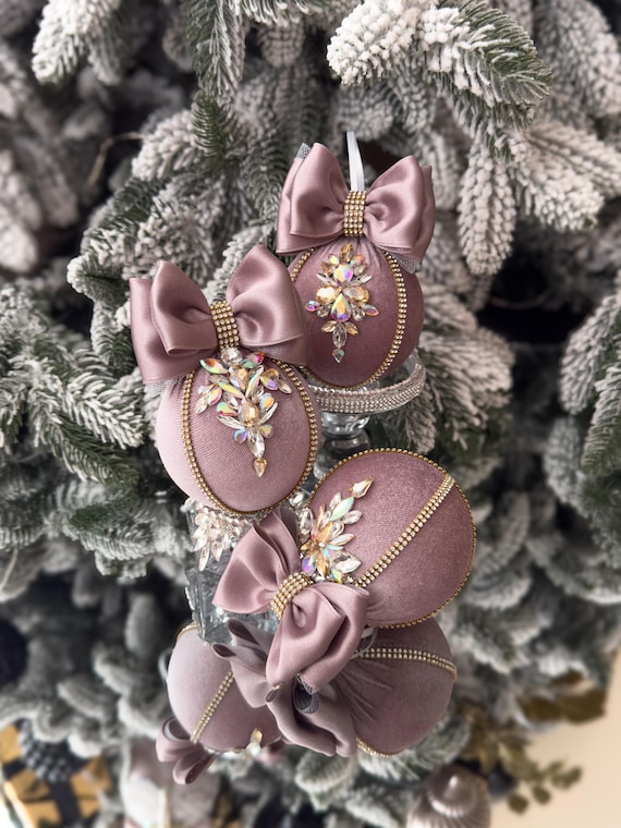 Blush Gold Rose / Mauve Samt Weihnachtsschmuck, Weihnachtskugeln, modernes Urlaub Baum Dekor Geschenk