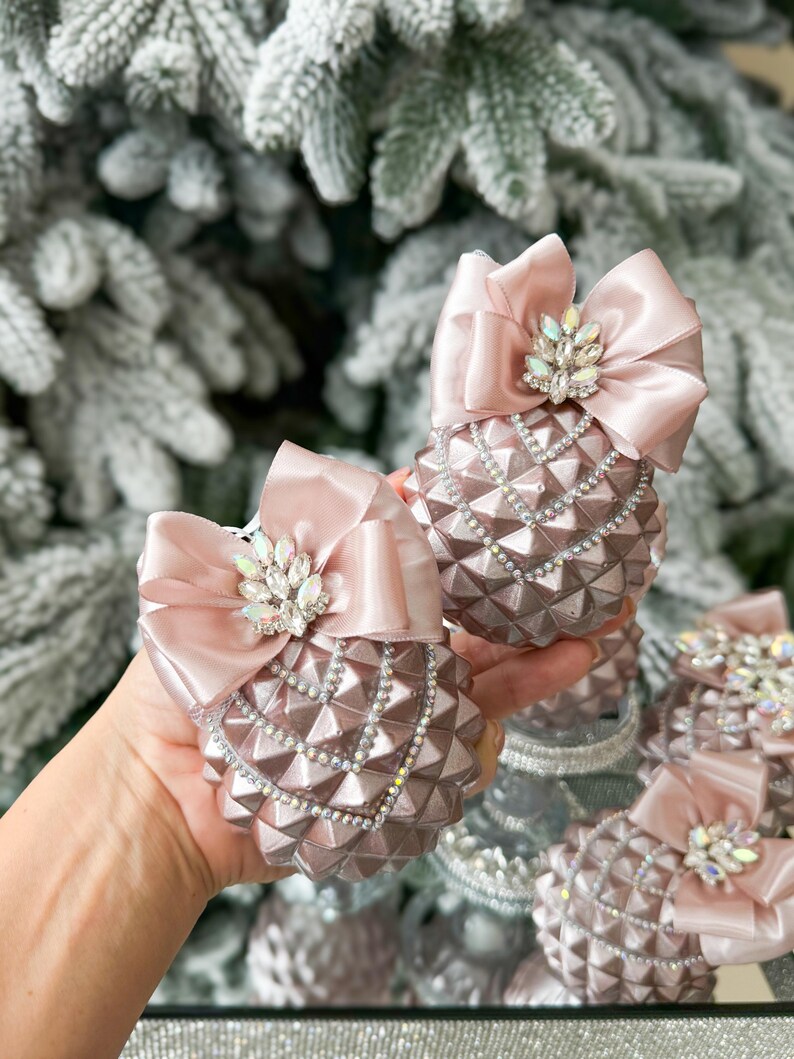 Christmas Ornaments Glossy Rose Gold 3.15,glamorous Rhinestone