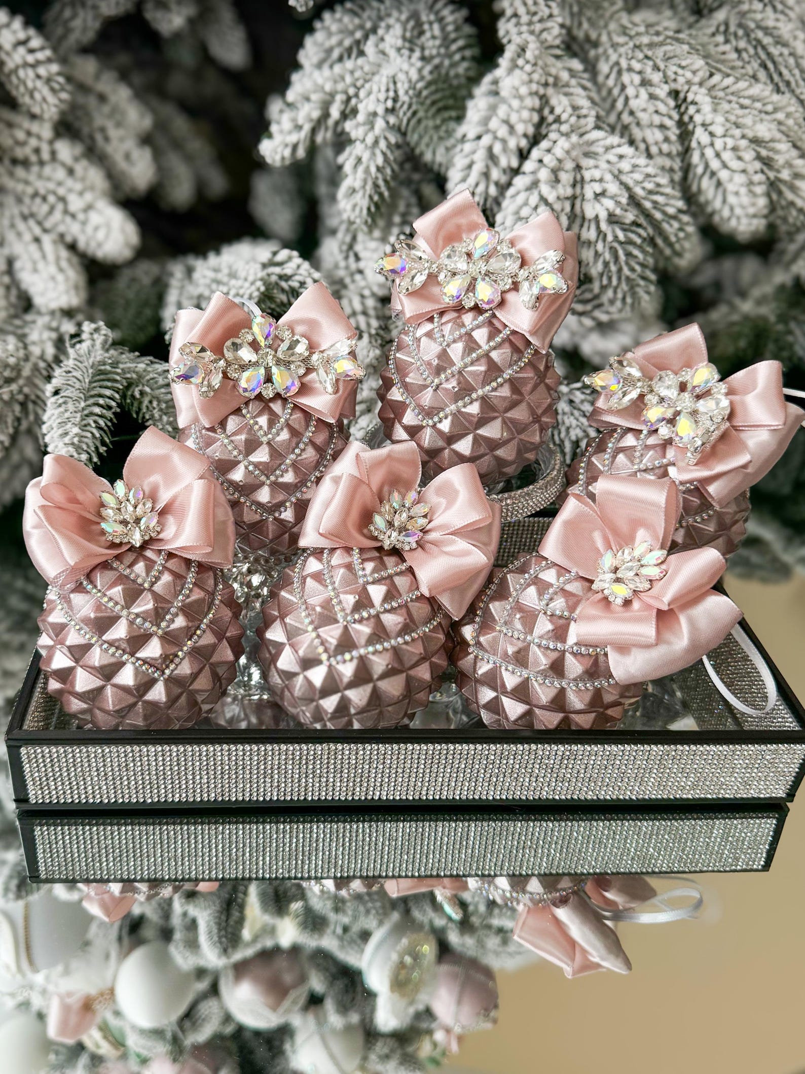 Christmas Ornaments Glossy Rose Gold 3.15,glamorous Rhinestone