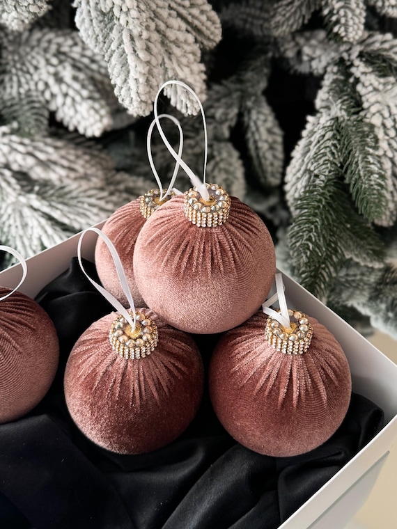 Set mit braunem Samt-Weihnachtsschmuck: Strasskugeln, 8 cm (3,15 Zoll), 5 Stück