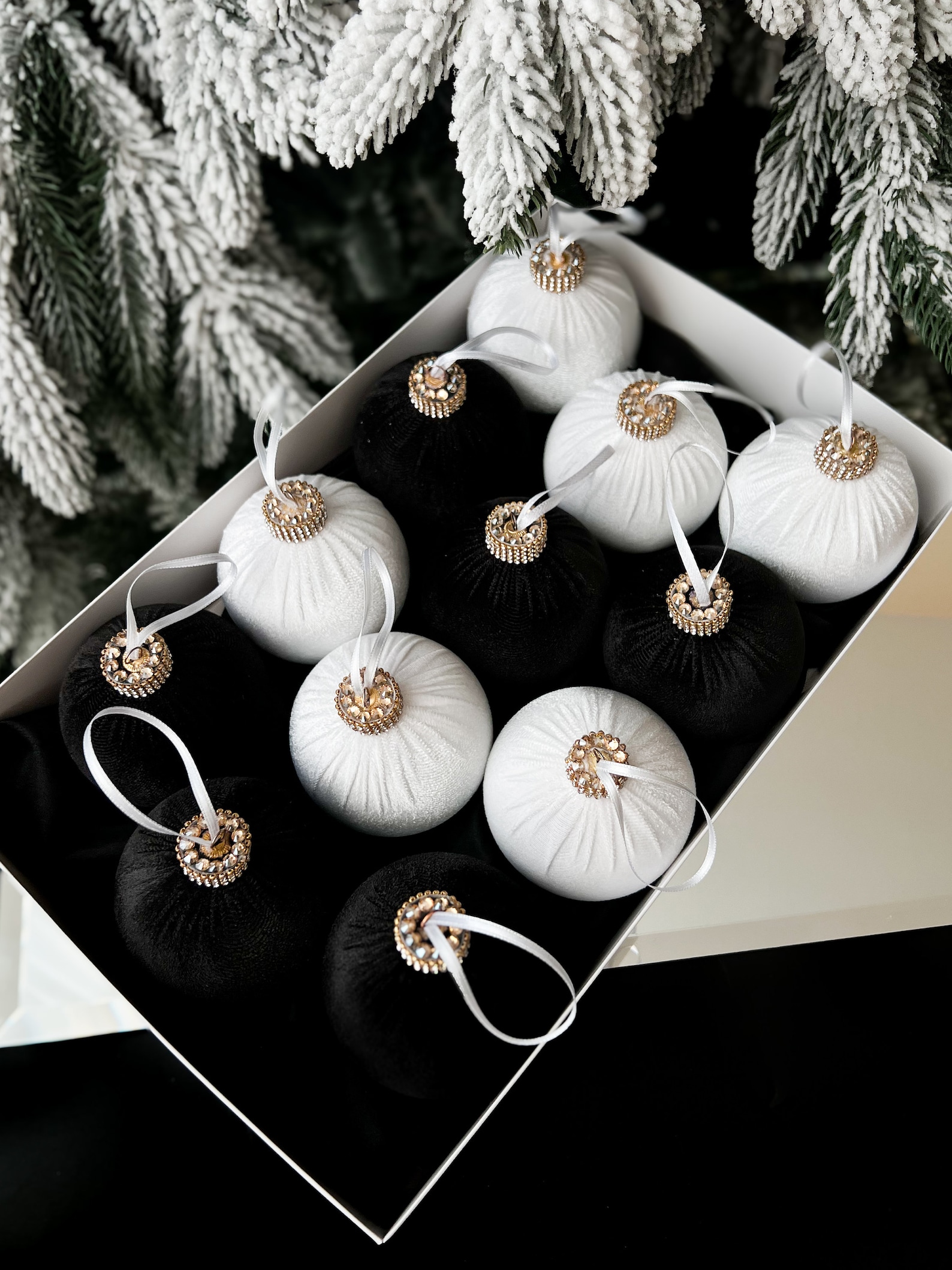 Black and White Christmas 3.15 Velvet Balls,black White Xmas Ornaments ...