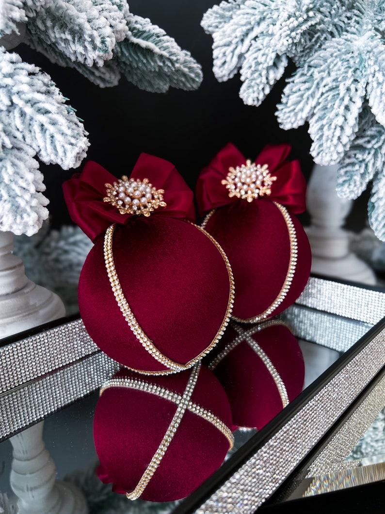 Burgundy Christmas Ornaments 3.97/ 3,15,dark Red Velvet Xmas Balls ...