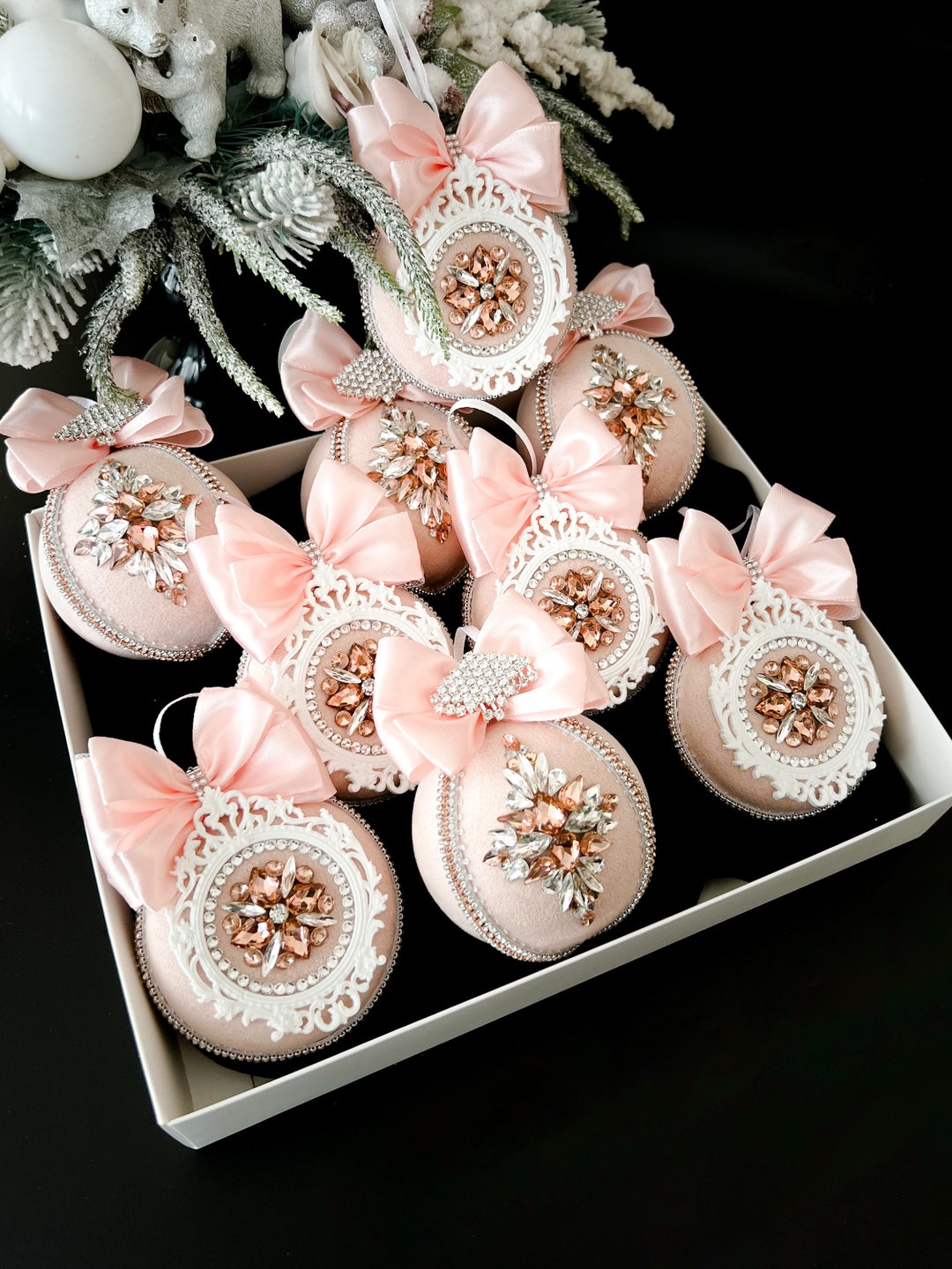 Christmas Blush Ornaments/christmas Rose Gold Rhinestones, Tree
