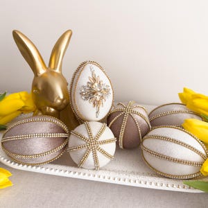 Velvet Easter Eggs Set of Beige Spring Decor, Vase Filler, Vintage Modern Kitchen
