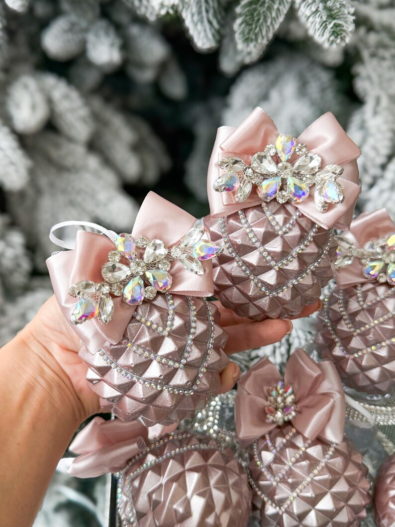 Christmas Ornaments Glossy Rose Gold 3.15,glamorous Rhinestone