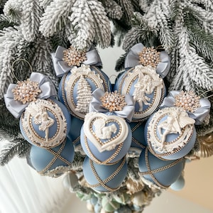 Blue Rhinestone Christmas Ornaments/  5pcs Christmas Tree Ornaments Set/Christmas Gift/ blue Christmas Balls