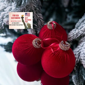 CHRISTMAS RED VELVET decorations 3.15/4”-plush holiday ornaments for Xmas  home tree and  garlands