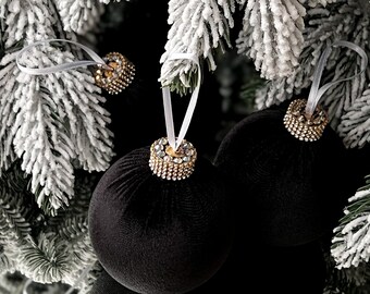 Adornos navideños de terciopelo negro de 3,15/4”: adornos navideños hechos a mano para el árbol.
