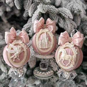 BLUSH CHRISTMAS SATIN tree ornaments 3.97”,blush pink Christmas balls,pink Christmas rhinestones decorations,pink baubles for xmas home tree
