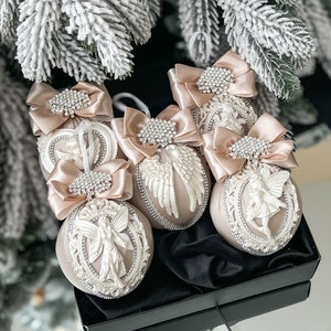 CHRISTMAS  BEIGE  3.15’’DECORATIONS, Christmas balls ,Xmas silk balls, decoration for home Christmas tree/holiday ornament