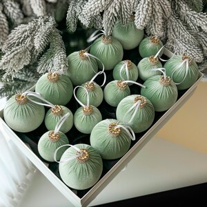 SAGE GREEN VELVET 3,15'' and 2,97'' Christmas Decorations, 18pcs Set, Olive Christmas Ornaments ...