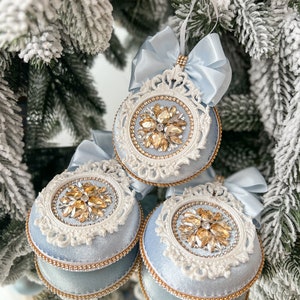 Blue Rhinestone Christmas Ornaments/  Christmas Tree Ornaments Set/Christmas Gift/ blue Christmas Balls