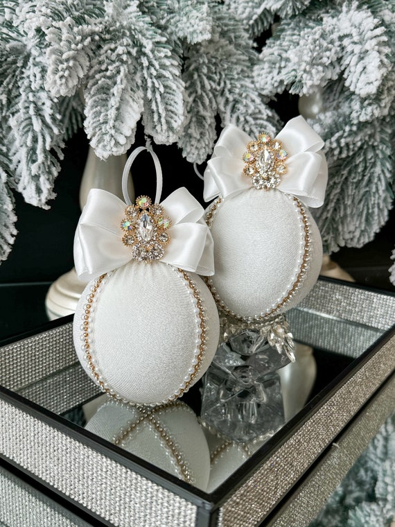 Set 48 Palline Di Natale In Velluto Beige E Creme, Diametri 8/6/4 Cm, Decorazioni Per Albero E Casa