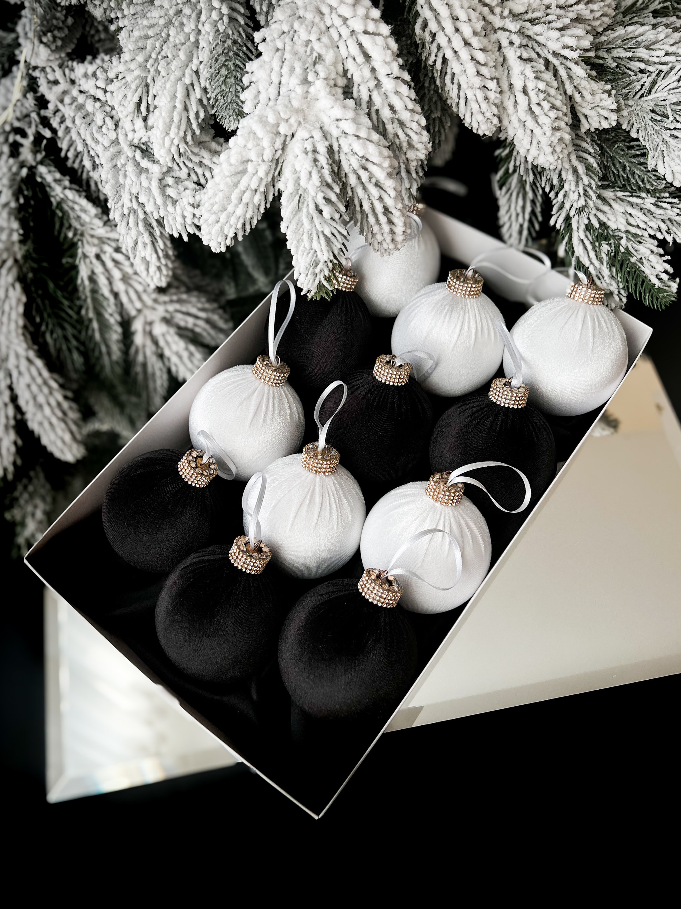 Black and White Christmas 3.15 Velvet Balls,black White Xmas Ornaments ...