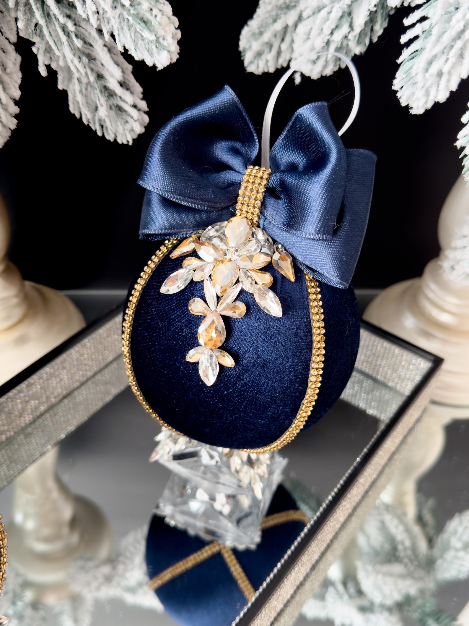 NAVY BLUE VELVET Christmas Decorations 3.15”/4”,blue Christmas