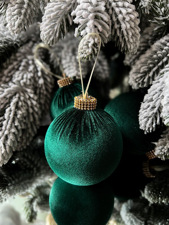 EMERALD TREE DECORATIONS Handmade Velvet Christmas Tree Decorations,  Emerald Christmas Ornaments, Emerald Christmas Balls, Xmas Emerald 